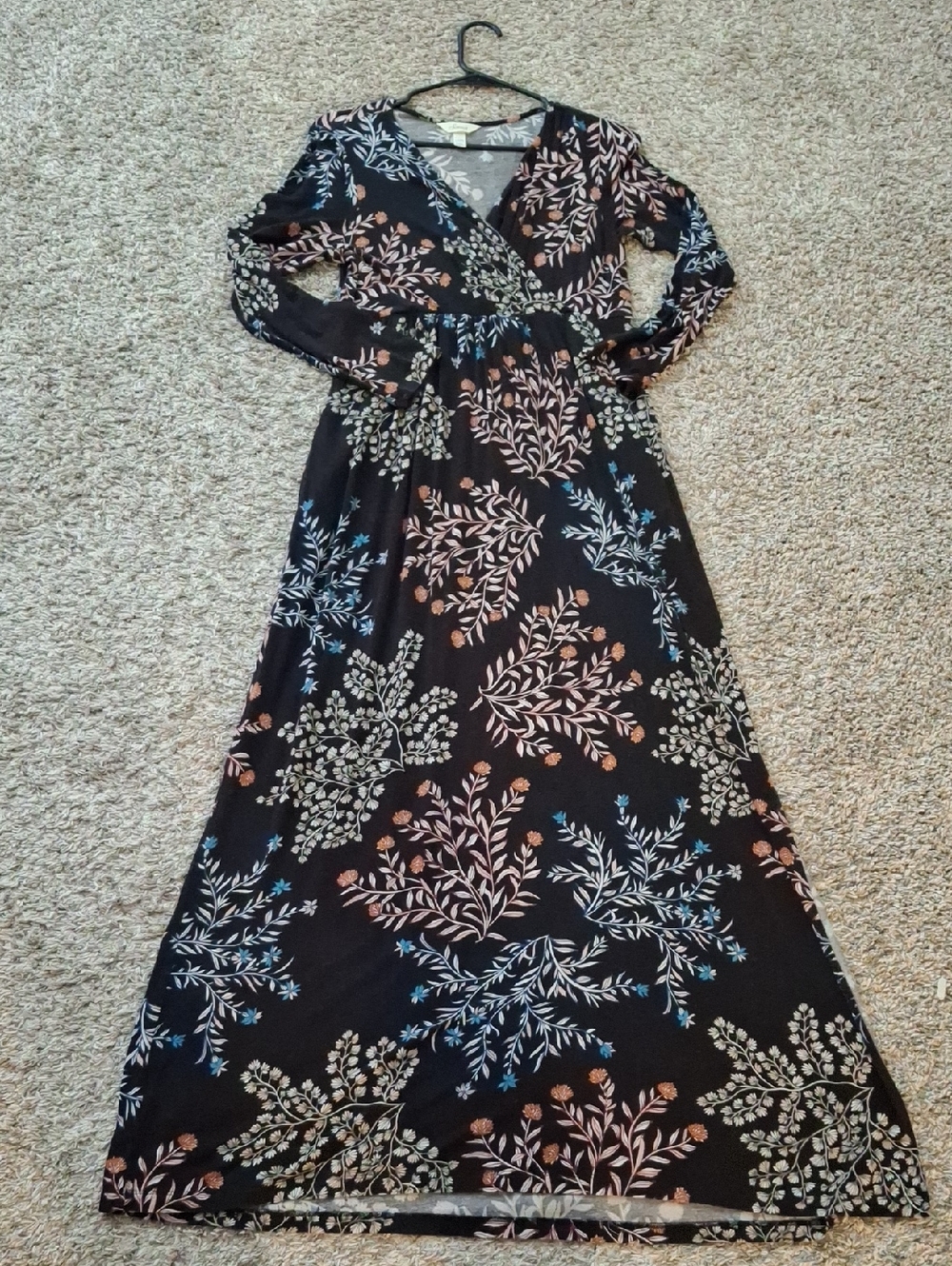 Black Floral Long Sleeve Wrap Maxi Dress